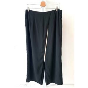 O'2ND Size 8 Wrap Draped Wide Leg Slouchy Crop Pants Pleated Pockets Black Cream